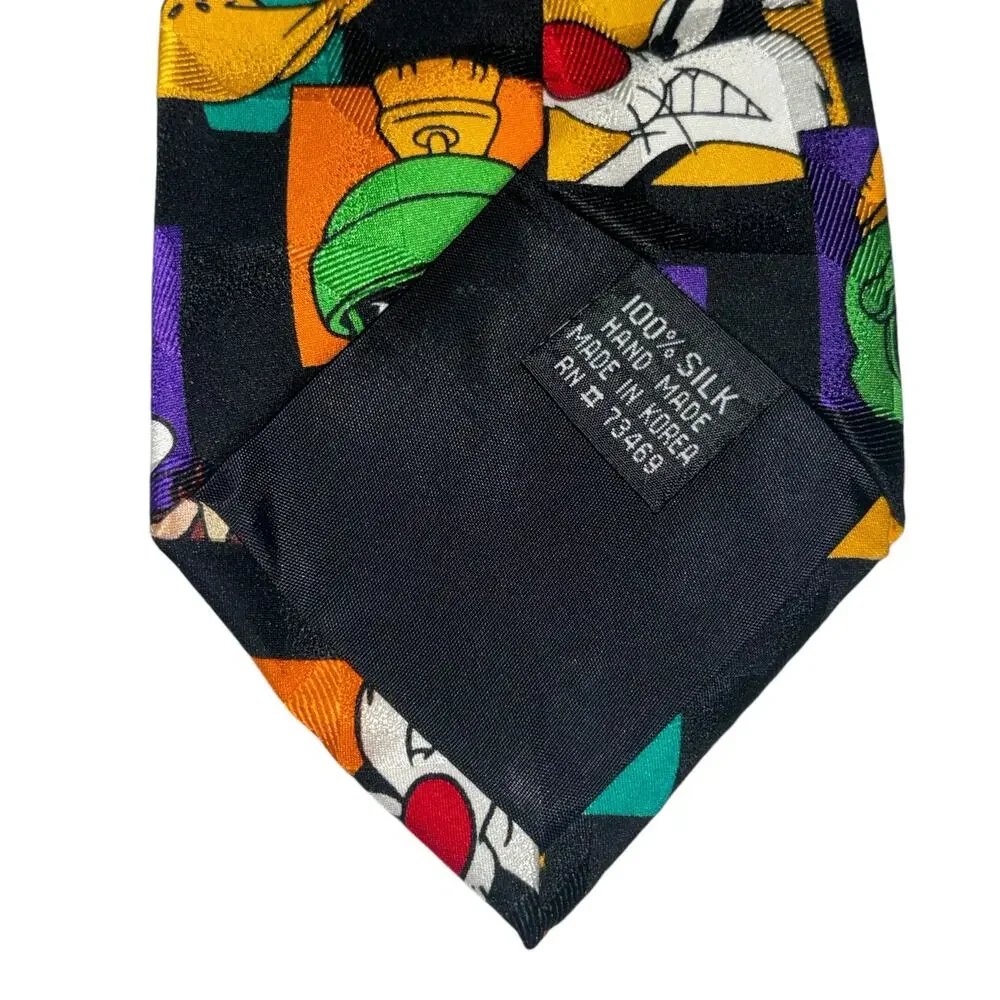 Looney Tunes Mania Silk Tie Colorful Bugs Bunny Taz Daffy Martian Vintage
